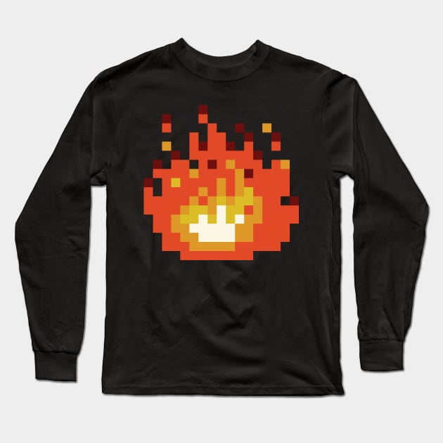 8-bit Orange Fire Long Sleeve T-Shirt by Eugene and Jonnie Tee's